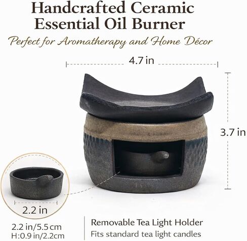Zen Ceramic Incense Holder with Wooden Tongs, Tealight Wax Warmer and Essential Oil Burner for Wax Melts, Dried Herbs and Palo Santo, Aromatherapy Stove for Bedtime Calm, Meditation, Home and Office in Saudi Arabia