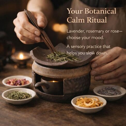 Zen Ceramic Incense Holder with Wooden Tongs, Tealight Wax Warmer and Essential Oil Burner for Wax Melts, Dried Herbs and Palo Santo, Aromatherapy Stove for Bedtime Calm, Meditation, Home and Office in Saudi Arabia
