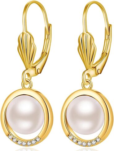 Jiamiaoi Pearl Diamond Earrings for Women Dangle Drop Earrings 925 Sterling Silver Pearl Lever Back Drop Earrings Pearl Silver Earrings for Women Come with Gift Box in Kuwait