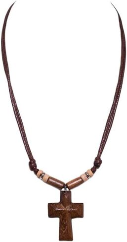 BlueRica Hand Carved Wood Cross on Adjustable Cord Necklace in Saudi Arabia
