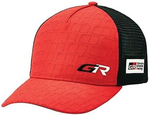 Toyota GR Parallelogram Snapback Cap, Red and Black Mesh, Embroidered GAZOO Racing Logo, Geometric Pattern Design in Saudi Arabia