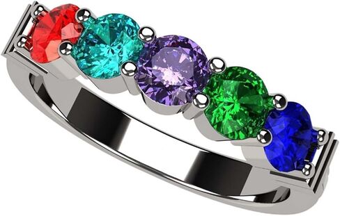Central Diamond Center Shared Prong Mothers Birthstone Family Ring w/ 1 to 6 Simulated Gemstones in Sterling Silver, 10K or 14K Gold in Saudi Arabia