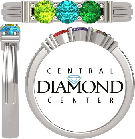 Central Diamond Center Shared Prong Mothers Birthstone Family Ring w/ 1 to 6 Simulated Gemstones in Sterling Silver, 10K or 14K Gold in Saudi Arabia