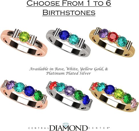 Central Diamond Center Shared Prong Mothers Birthstone Family Ring w/ 1 to 6 Simulated Gemstones in Sterling Silver, 10K or 14K Gold in Saudi Arabia