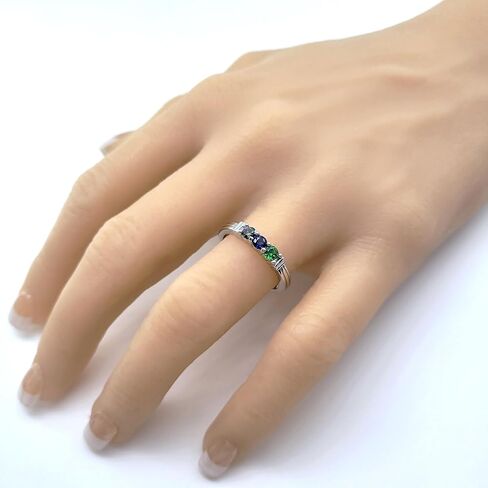 Central Diamond Center Shared Prong Mothers Birthstone Family Ring w/ 1 to 6 Simulated Gemstones in Sterling Silver, 10K or 14K Gold in Saudi Arabia