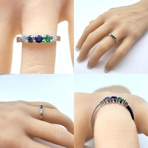 Central Diamond Center Shared Prong Mothers Birthstone Family Ring w/ 1 to 6 Simulated Gemstones in Sterling Silver, 10K or 14K Gold in Saudi Arabia