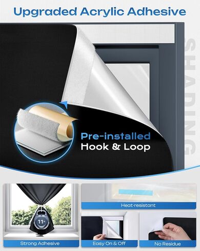 100% Blackout Curtains, Portable No Drill Window Shades, DIY Blackout Window Cover with Hook and Loop, for Bedroom, Baby Nursery, Travel, DormRoom, Apartment (42" x 60") in Kuwait