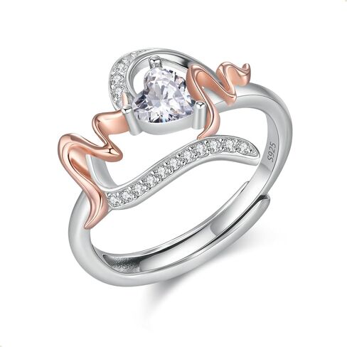 Mother's Day Gift Mom Heart Ring 925 Sterling Silver Adjustable Two-Tone Mom Ring With Heart Cubic Zirconia Thumb Ring for Mother women in Saudi Arabia