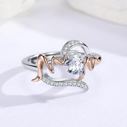 Mother's Day Gift Mom Heart Ring 925 Sterling Silver Adjustable Two-Tone Mom Ring With Heart Cubic Zirconia Thumb Ring for Mother women in Saudi Arabia