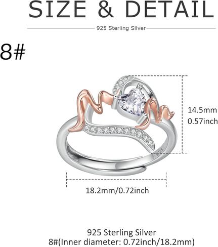 Mother's Day Gift Mom Heart Ring 925 Sterling Silver Adjustable Two-Tone Mom Ring With Heart Cubic Zirconia Thumb Ring for Mother women in Saudi Arabia