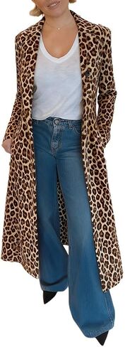 معطف Mywinway للنساء لخريف وشتاء طويل بأزرار سفلية وطية صدر السترة كاجوال للعمل in Kuwait