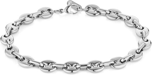 HZMAN Coffee Bean Bracelet for Men, 7mm Wide 8.5 Inch Stainless Steel Link Chain, Gift for Men, Gold, Silver, Two-Tone in Saudi Arabia