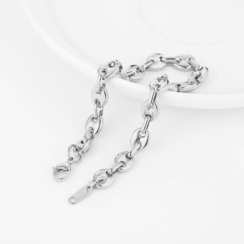 HZMAN Coffee Bean Bracelet for Men, 7mm Wide 8.5 Inch Stainless Steel Link Chain, Gift for Men, Gold, Silver, Two-Tone in Saudi Arabia