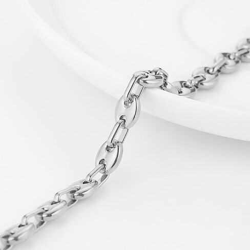 HZMAN Coffee Bean Bracelet for Men, 7mm Wide 8.5 Inch Stainless Steel Link Chain, Gift for Men, Gold, Silver, Two-Tone in Saudi Arabia