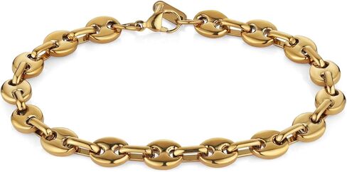 HZMAN Coffee Bean Bracelet for Men, 7mm Wide 8.5 Inch Stainless Steel Link Chain, Gift for Men, Gold, Silver, Two-Tone in Saudi Arabia