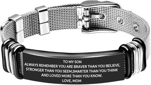 TOWAMOE To My Son Bracelet Inspirational Stainless Steel Bracelets Birthday Gifts,Graduation Gift from Mom Dad(Black) in Saudi Arabia