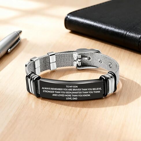 TOWAMOE To My Son Bracelet Inspirational Stainless Steel Bracelets Birthday Gifts,Graduation Gift from Mom Dad(Black) in Saudi Arabia