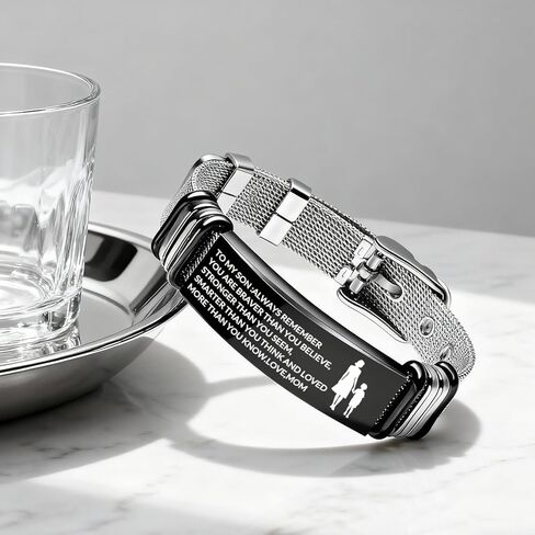 TOWAMOE To My Son Bracelet Inspirational Stainless Steel Bracelets Birthday Gifts,Graduation Gift from Mom Dad(Black) in Saudi Arabia