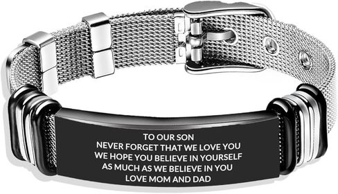 TOWAMOE To My Son Bracelet Inspirational Stainless Steel Bracelets Birthday Gifts,Graduation Gift from Mom Dad(Black) in Saudi Arabia