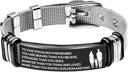 TOWAMOE To My Son Bracelet Inspirational Stainless Steel Bracelets Birthday Gifts,Graduation Gift from Mom Dad(Black) in Saudi Arabia