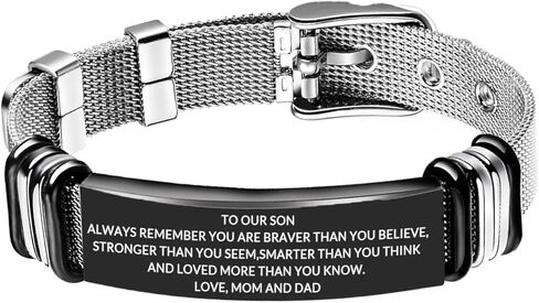 TOWAMOE To My Son Bracelet Inspirational Stainless Steel Bracelets Birthday Gifts,Graduation Gift from Mom Dad(Black) in Saudi Arabia