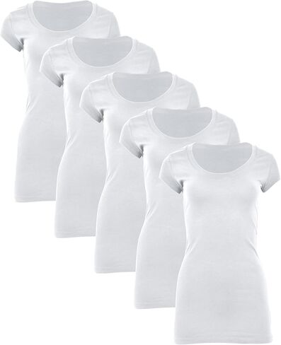 Sexy Basics Womens Cotton Stretch Scoop Neck Short Sleeve Extra Long T Shirt - Multi Packs in Kuwait