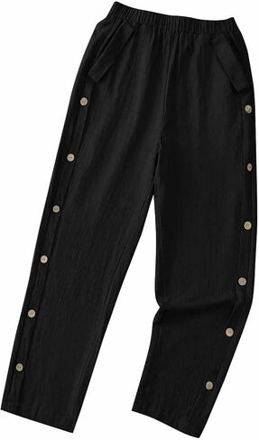 FPMLUXLL Womens Linen Pants Casual Wide Leg Summer Beach Pants Boho Lounge Pant Button Baggy High Waisted Trouser with Pocket in Saudi Arabia