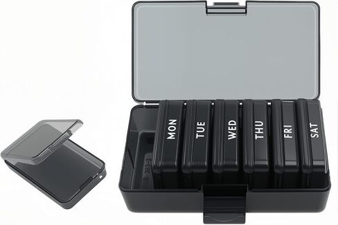 Weekly Pill Box Mini Storage Box, 7 Days Pill Case with Shell,Multi-Functional Clear Plastic Storage Containers Cute Travel Pill Organizer Case Portable for Pocket Purse Briefcase (Black) (Multicolor) in Kuwait