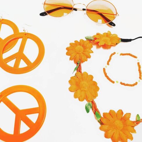 Wovowovo 60s 70s Accessories 6 PCS Boho Hippie Costume Groovy Assits for Halloween Disco Carnival Party Favors in Saudi Arabia