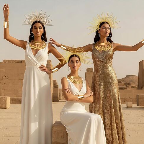 Tondiamo 4 قطع إكسسوارات آلهة الشمس للهالوين، عصابة رأس على شكل تاج، أقراط على شكل تاج، سوار للنساء والحفلات التنكرية in Saudi Arabia