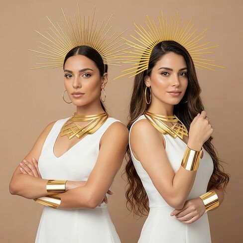 Tondiamo 4 قطع إكسسوارات آلهة الشمس للهالوين، عصابة رأس على شكل تاج، أقراط على شكل تاج، سوار للنساء والحفلات التنكرية in Saudi Arabia