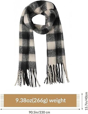 Black and White Scarf for Women, Fashion Long Shawl Big Grid Winter Warm, Oversized Winter Shawl for Daily Commute, Cold Weather Outings and Casual Wear, 90.6x15.7 Inches in Saudi Arabia
