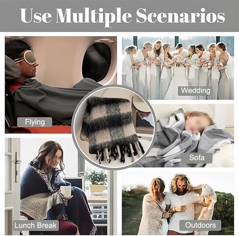 Black and White Scarf for Women, Fashion Long Shawl Big Grid Winter Warm, Oversized Winter Shawl for Daily Commute, Cold Weather Outings and Casual Wear, 90.6x15.7 Inches in Saudi Arabia