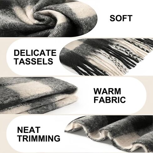 Black and White Scarf for Women, Fashion Long Shawl Big Grid Winter Warm, Oversized Winter Shawl for Daily Commute, Cold Weather Outings and Casual Wear, 90.6x15.7 Inches in Saudi Arabia