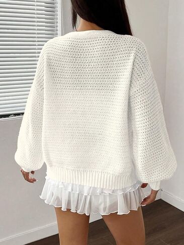 SISKIN Oversized Crochet Cardigan, Chunky Cropped Sweater for Women Cute Long Sleeve Button Knitwear in Saudi Arabia