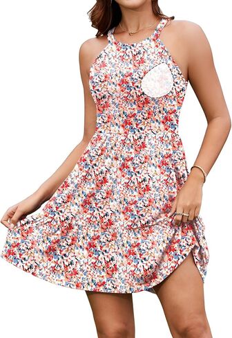 V FOR CITY Women Built-in Bra Summer Dress with Pockets 2026 Halter Dresses Wedding Guest Vacation Outfit Casual Sundress in Saudi Arabia