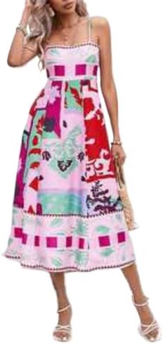 Obenie Women's Bohemian Floral Dress, Strapless Italian Spaghetti Strap Long Dress, Casual Beach Dress, Y2K Long Dress in Saudi Arabia