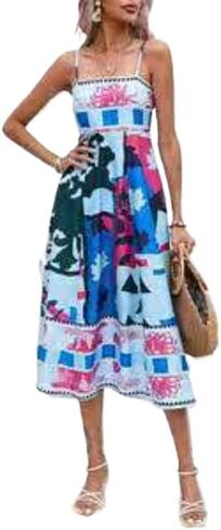 Obenie Women's Bohemian Floral Dress, Strapless Italian Spaghetti Strap Long Dress, Casual Beach Dress, Y2K Long Dress in Saudi Arabia