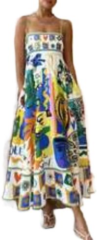Obenie Women's Bohemian Floral Dress, Strapless Italian Spaghetti Strap Long Dress, Casual Beach Dress, Y2K Long Dress in Saudi Arabia