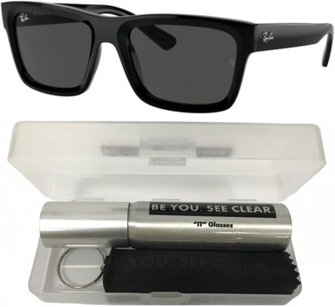 حزمة النظارات الشمسية Ray-Ban RB4396: RB 4396 WARREN 667787 أسود/رمادي داكن من مادة البولي أميد القياسية ومجموعة تنظيف النظارات in Kuwait