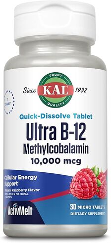 KAL Vitamin B12 Methylcobalamin 5000mcg, Healthy Energy, Metabolism, Nerve & Red Blood Cell Support,* Fast Dissolve ActivMelts, Optimal Absorption, Natural Raspberry Flavor, 90 Servings, 90 Micro Tabs in Saudi Arabia