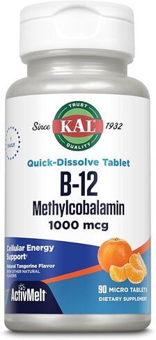 KAL Vitamin B12 Methylcobalamin 5000mcg, Healthy Energy, Metabolism, Nerve & Red Blood Cell Support,* Fast Dissolve ActivMelts, Optimal Absorption, Natural Raspberry Flavor, 90 Servings, 90 Micro Tabs in Saudi Arabia