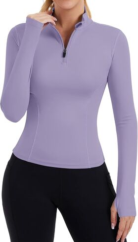 ZHENWEI Womens Workout Tops Long Sleeve Quarter Zip Pullover Quick Dry Golf Shirt Athletic Slim Fit Crop Yoga Gym Tops in Kuwait