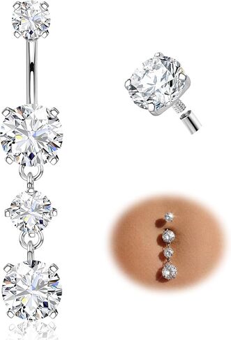 Tungary G23 خاتم زر البطن من التيتانيوم للنساء لا يسبب الحساسية 14G × 10 مم مجوهرات ثقب السرة الملولبة داخليًا 5A+ تشيكوسلوفاكيا المتلألئة تتوفر أنماط متعددة مطلية بالذهب عيار 14 قيراط وفضة تيتانيوم in Kuwait