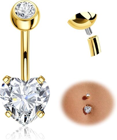 Tungary G23 خاتم زر البطن من التيتانيوم للنساء لا يسبب الحساسية 14G × 10 مم مجوهرات ثقب السرة الملولبة داخليًا 5A+ تشيكوسلوفاكيا المتلألئة تتوفر أنماط متعددة مطلية بالذهب عيار 14 قيراط وفضة تيتانيوم in Kuwait