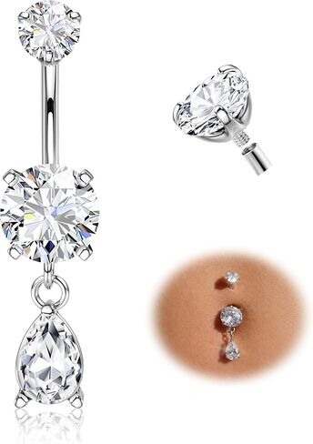 Tungary G23 خاتم زر البطن من التيتانيوم للنساء لا يسبب الحساسية 14G × 10 مم مجوهرات ثقب السرة الملولبة داخليًا 5A+ تشيكوسلوفاكيا المتلألئة تتوفر أنماط متعددة مطلية بالذهب عيار 14 قيراط وفضة تيتانيوم in Kuwait