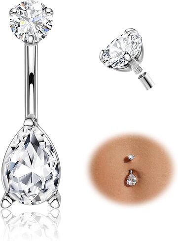 Tungary G23 خاتم زر البطن من التيتانيوم للنساء لا يسبب الحساسية 14G × 10 مم مجوهرات ثقب السرة الملولبة داخليًا 5A+ تشيكوسلوفاكيا المتلألئة تتوفر أنماط متعددة مطلية بالذهب عيار 14 قيراط وفضة تيتانيوم in Kuwait