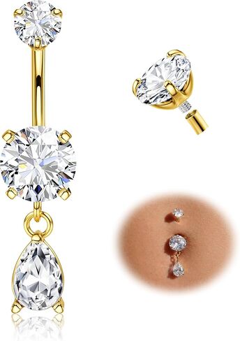 Tungary G23 خاتم زر البطن من التيتانيوم للنساء لا يسبب الحساسية 14G × 10 مم مجوهرات ثقب السرة الملولبة داخليًا 5A+ تشيكوسلوفاكيا المتلألئة تتوفر أنماط متعددة مطلية بالذهب عيار 14 قيراط وفضة تيتانيوم in Kuwait