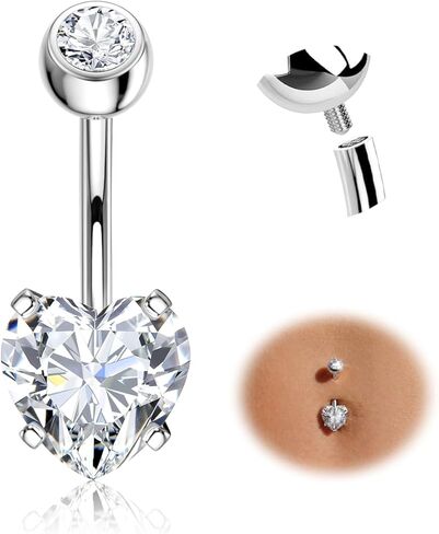 Tungary G23 خاتم زر البطن من التيتانيوم للنساء لا يسبب الحساسية 14G × 10 مم مجوهرات ثقب السرة الملولبة داخليًا 5A+ تشيكوسلوفاكيا المتلألئة تتوفر أنماط متعددة مطلية بالذهب عيار 14 قيراط وفضة تيتانيوم in Kuwait