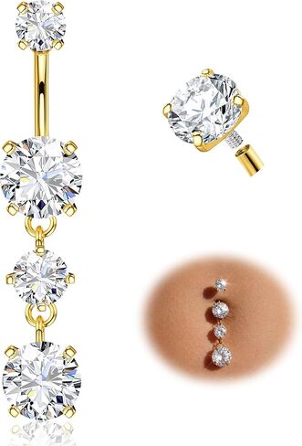 Tungary G23 خاتم زر البطن من التيتانيوم للنساء لا يسبب الحساسية 14G × 10 مم مجوهرات ثقب السرة الملولبة داخليًا 5A+ تشيكوسلوفاكيا المتلألئة تتوفر أنماط متعددة مطلية بالذهب عيار 14 قيراط وفضة تيتانيوم in Kuwait